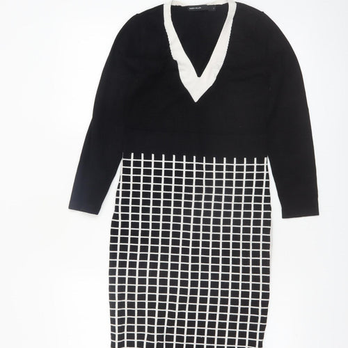 Karen Millen Women's Black Check Knit Bodycon Midi Dress Size S