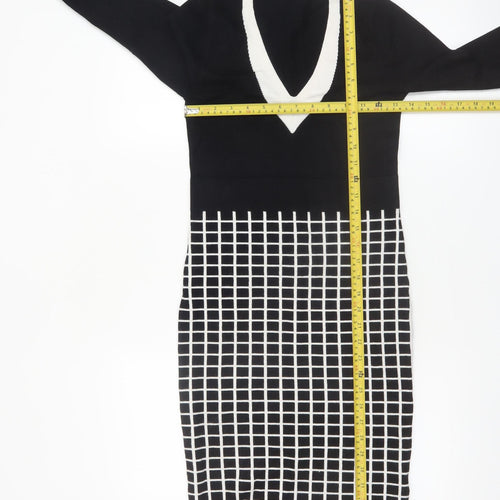 Karen Millen Women's Black Check Knit Bodycon Midi Dress Size S