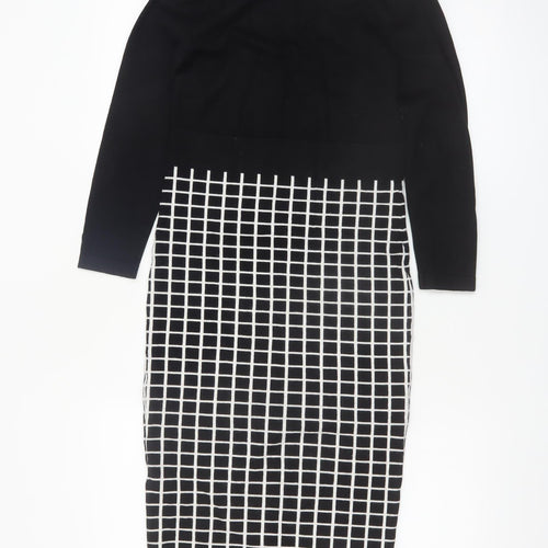 Karen Millen Women's Black Check Knit Bodycon Midi Dress Size S