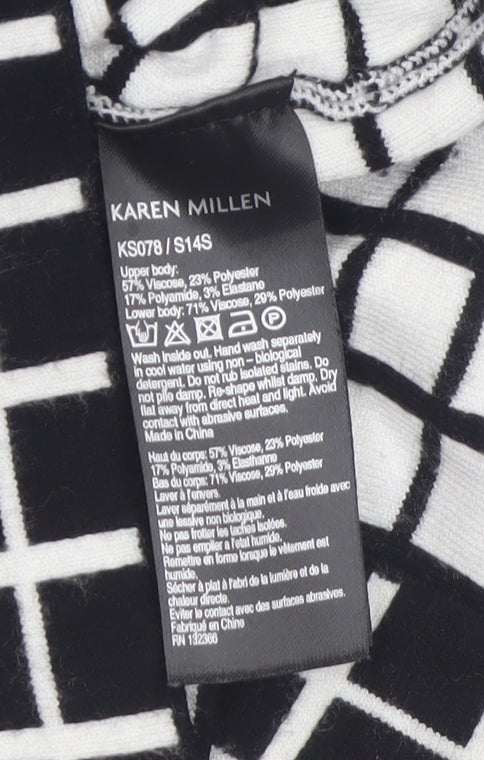 Karen Millen Women's Black Check Knit Bodycon Midi Dress Size S