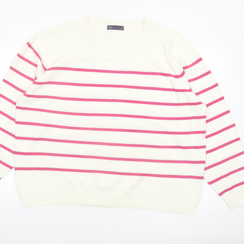 Marks and Spencer Women Ivory Pink Striped Crew Neck Jumper Size 24