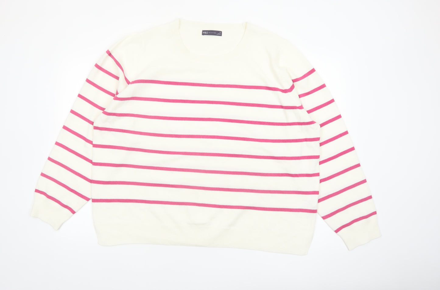 Marks and Spencer Women Ivory Pink Striped Crew Neck Jumper Size 24