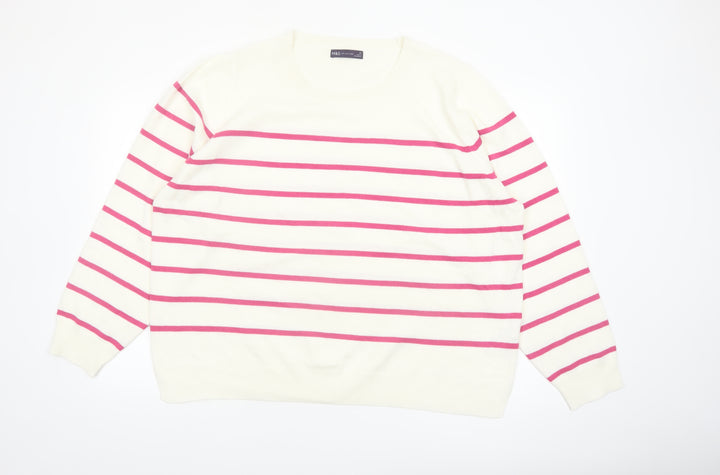 Marks and Spencer Women Ivory Pink Striped Crew Neck Jumper Size 24