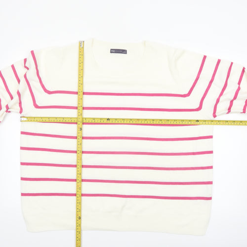 Marks and Spencer Women Ivory Pink Striped Crew Neck Jumper Size 24