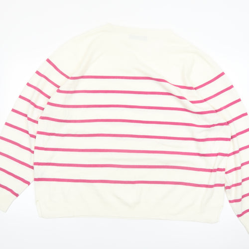Marks and Spencer Women Ivory Pink Striped Crew Neck Jumper Size 24