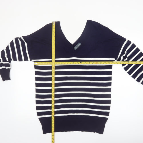 Sosandar Women’s Blue White Striped V-Neck Knit Jumper Size S
