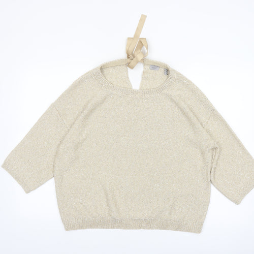 Marella Sport Women’s Beige Sequin Knit 3/4 Sleeve Pullover Jumper L
