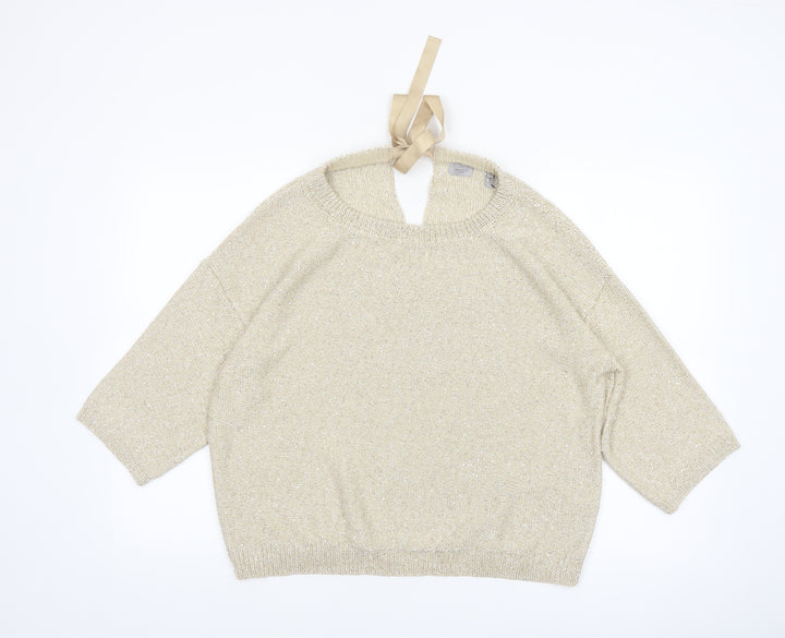 Marella Sport Women’s Beige Sequin Knit 3/4 Sleeve Pullover Jumper L