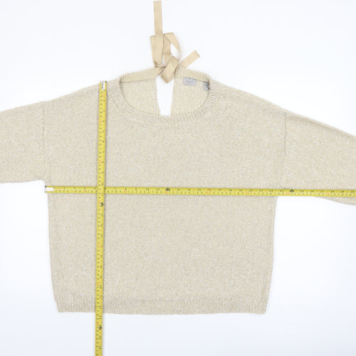 Marella Sport Women’s Beige Sequin Knit 3/4 Sleeve Pullover Jumper L