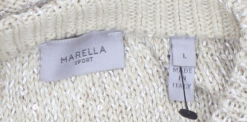 Marella Sport Women’s Beige Sequin Knit 3/4 Sleeve Pullover Jumper L