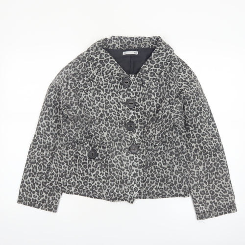 ea Womens Grey Leopard Print Cotton Blend Short Jacket Size 12