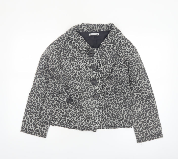 ea Womens Grey Leopard Print Cotton Blend Short Jacket Size 12