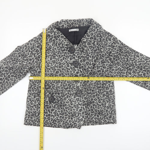 ea Womens Grey Leopard Print Cotton Blend Short Jacket Size 12