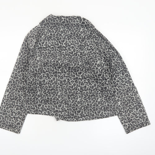 ea Womens Grey Leopard Print Cotton Blend Short Jacket Size 12