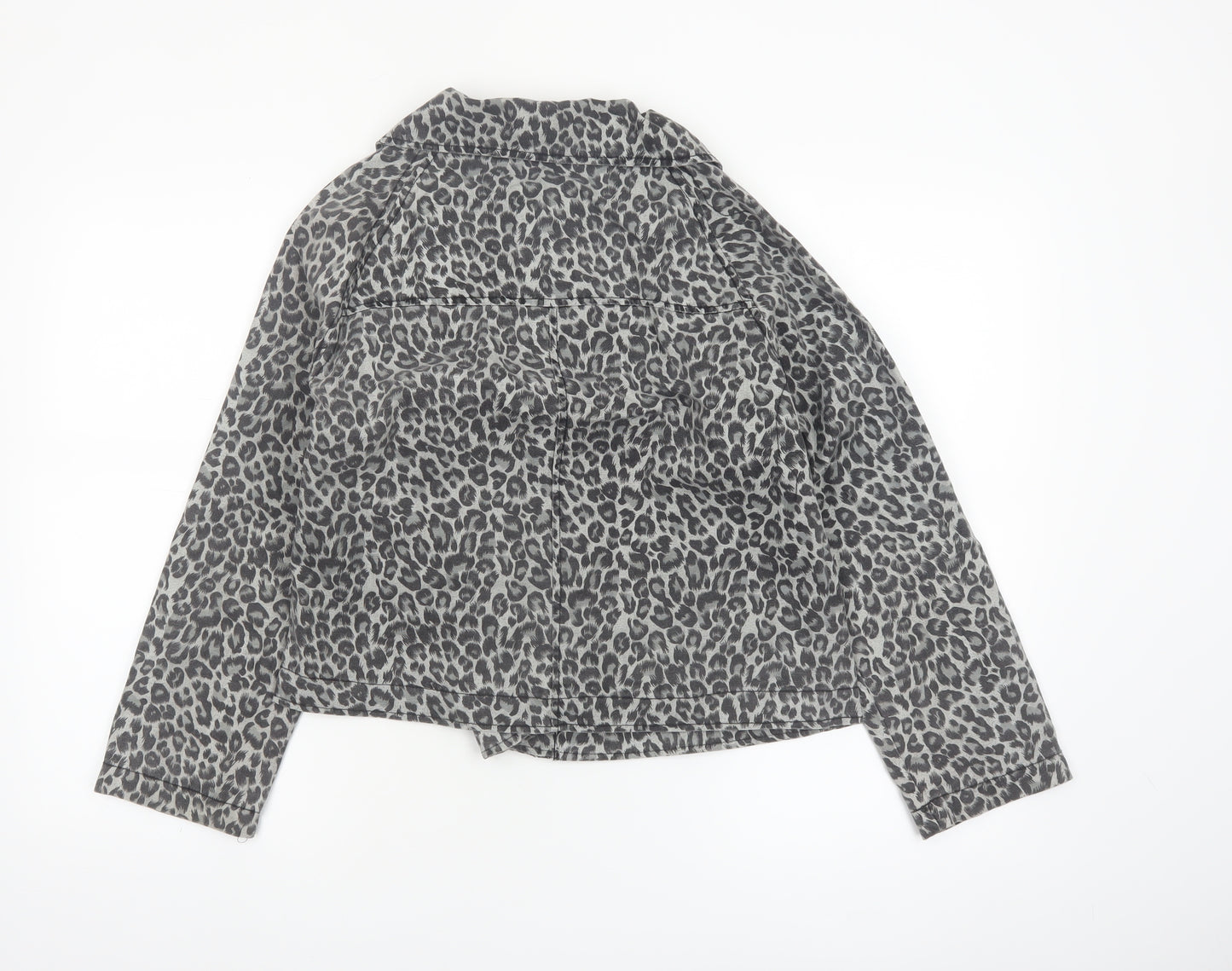 ea Womens Grey Leopard Print Cotton Blend Short Jacket Size 12