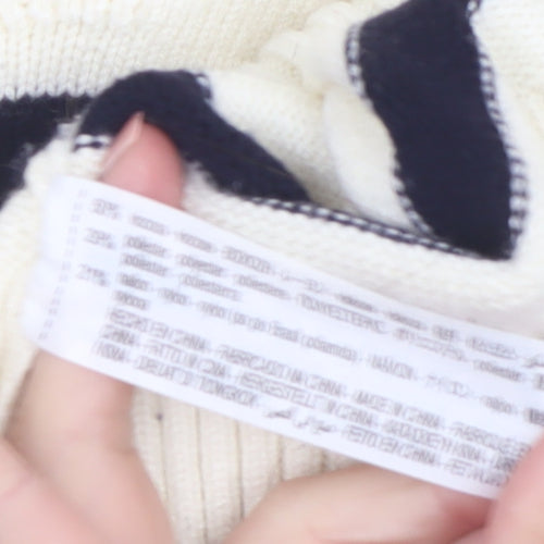 Zara Womens Ivory Striped Collared Knit Jumper Size 14