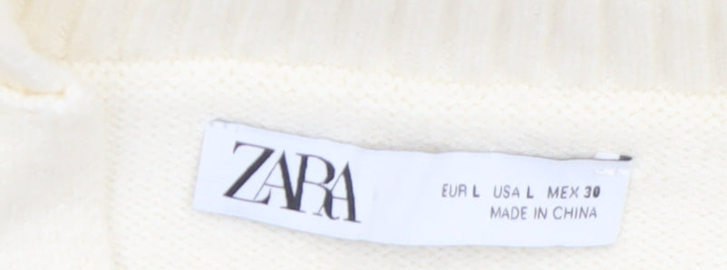 Zara Womens Ivory Striped Collared Knit Jumper Size 14