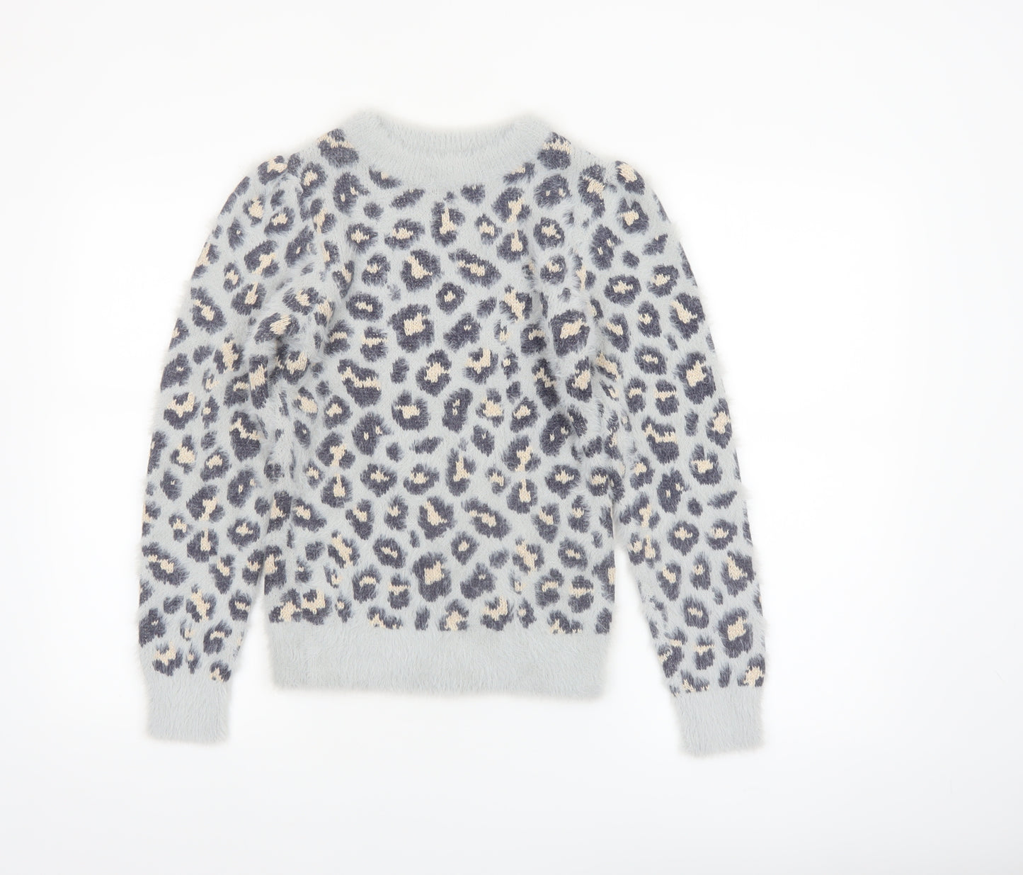 Angel & Rocket Girls Grey Leopard Print Fluffy Pullover Jumper 9-10 Years
