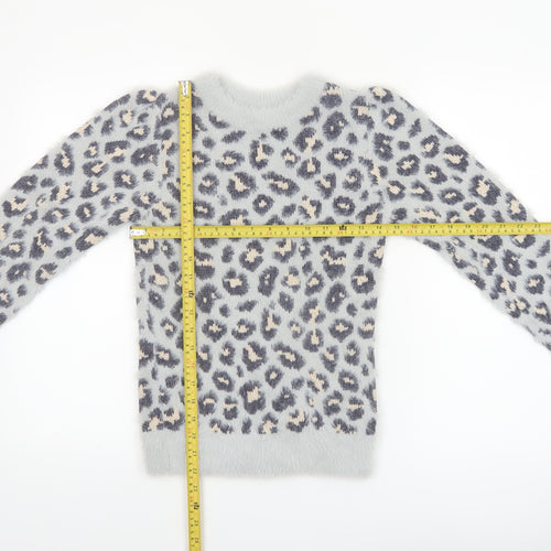 Angel & Rocket Girls Grey Leopard Print Fluffy Pullover Jumper 9-10 Years