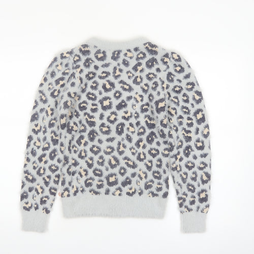 Angel & Rocket Girls Grey Leopard Print Fluffy Pullover Jumper 9-10 Years
