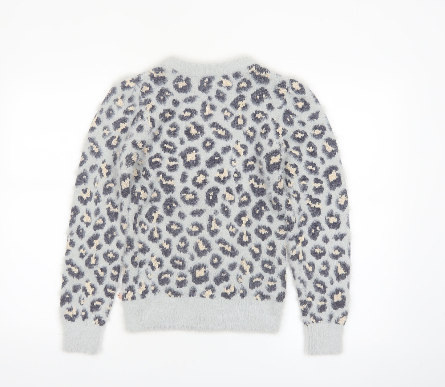 Angel & Rocket Girls Grey Leopard Print Fluffy Pullover Jumper 9-10 Years