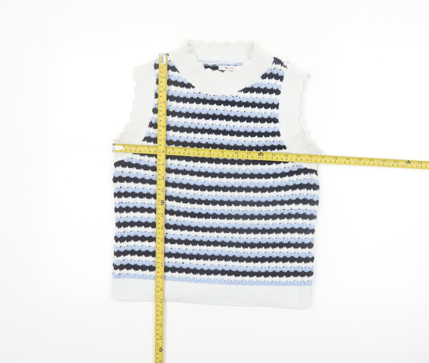 Tu Women’s Multicoloured Striped Knit Sleeveless Mock Neck Vest Size 10