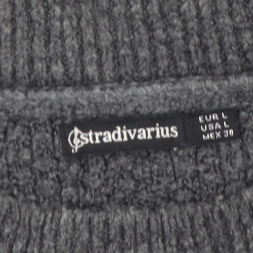 Stradivarius Women Grey Beaded Mock Neck Knit Jumper Size 14
