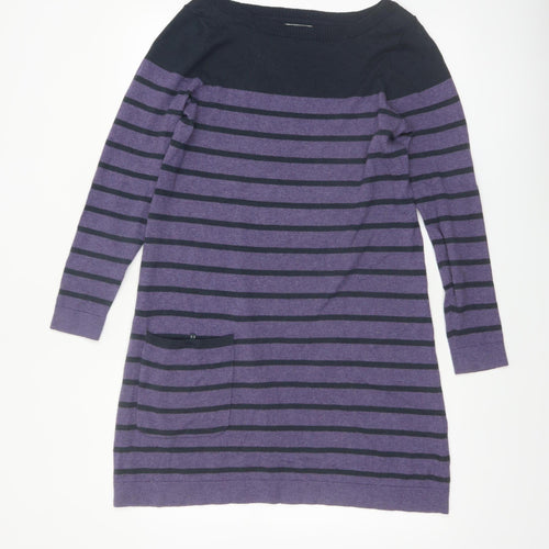 Seasalt Women’s Purple Striped Tunic Jumper Size 12 Cotton Wool Blend