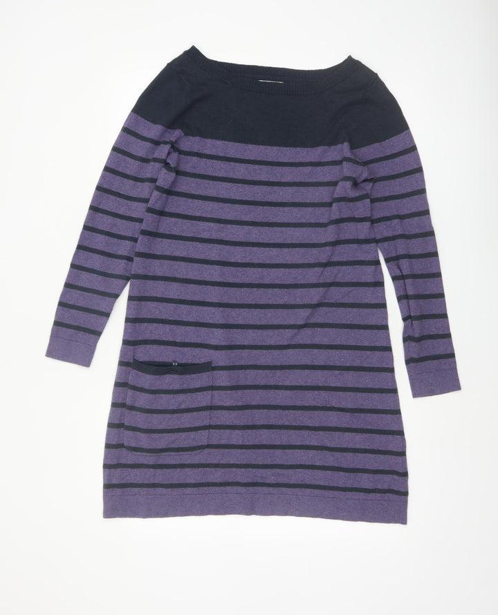 Seasalt Women’s Purple Striped Tunic Jumper Size 12 Cotton Wool Blend
