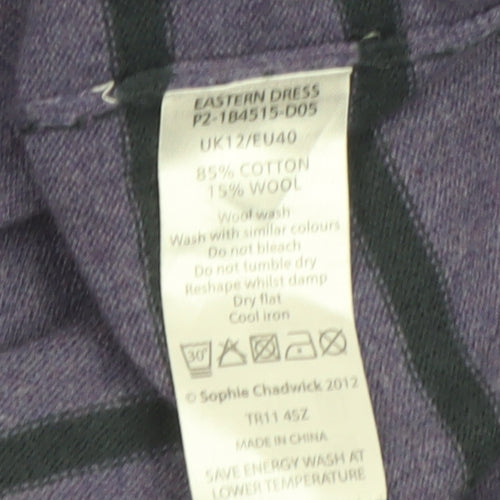 Seasalt Women’s Purple Striped Tunic Jumper Size 12 Cotton Wool Blend
