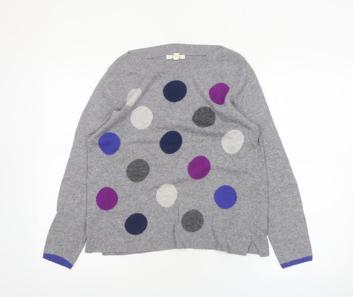 White Stuff Women’s Grey Polka Dot Merino Wool Jumper Size 12