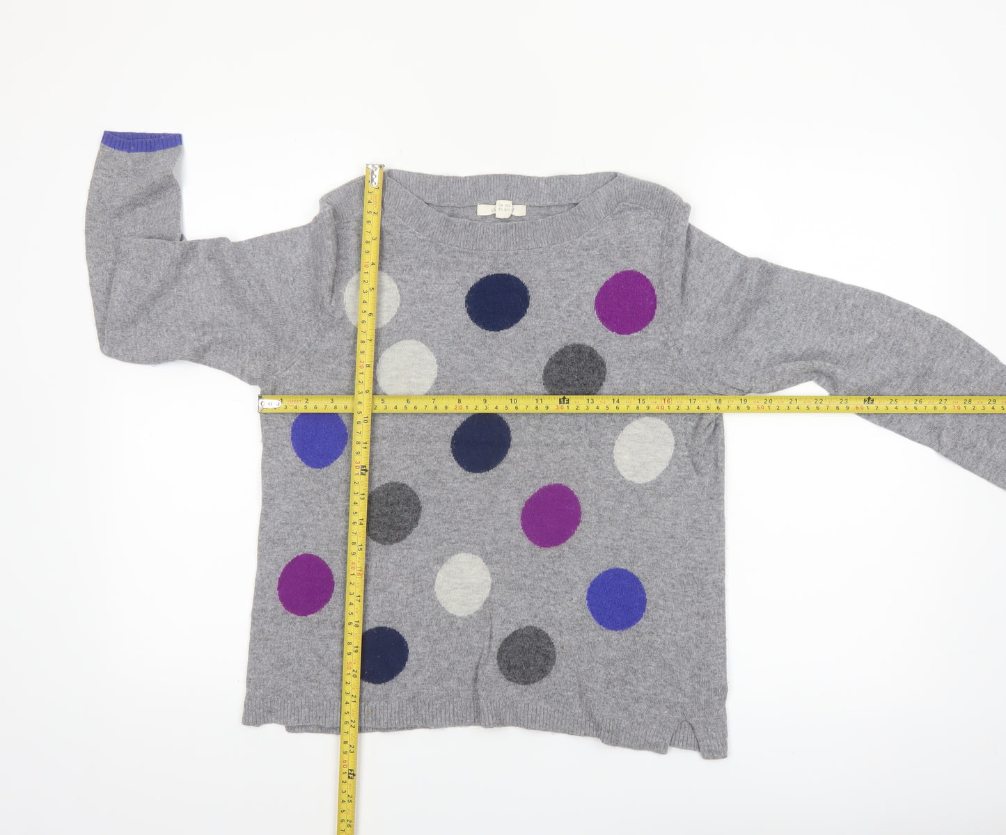 White Stuff Women’s Grey Polka Dot Merino Wool Jumper Size 12