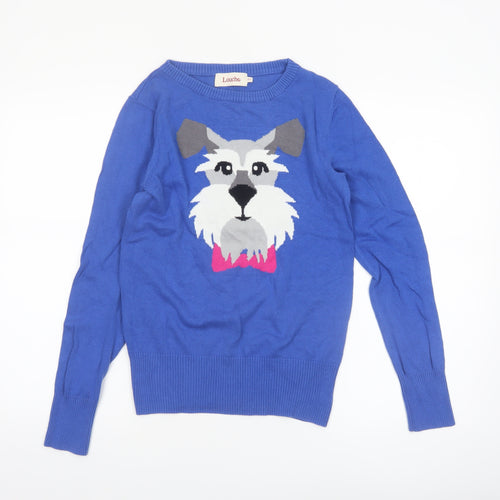 Louche Women’s Blue Dog Knit Jumper Size 10 Cotton Pullover