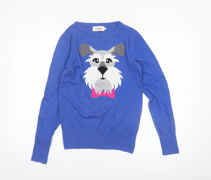 Louche Women’s Blue Dog Knit Jumper Size 10 Cotton Pullover