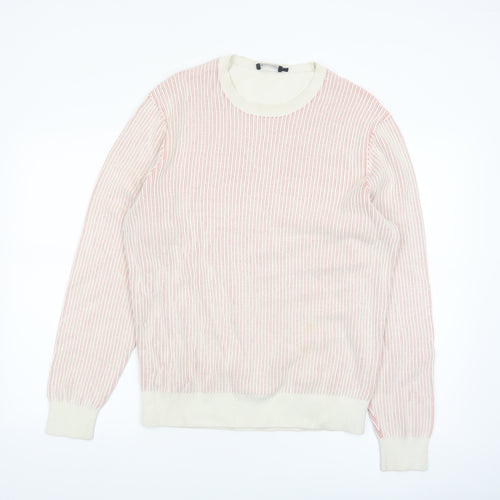 Hackett London Men's Beige Striped Cotton Crew Neck Jumper Size L