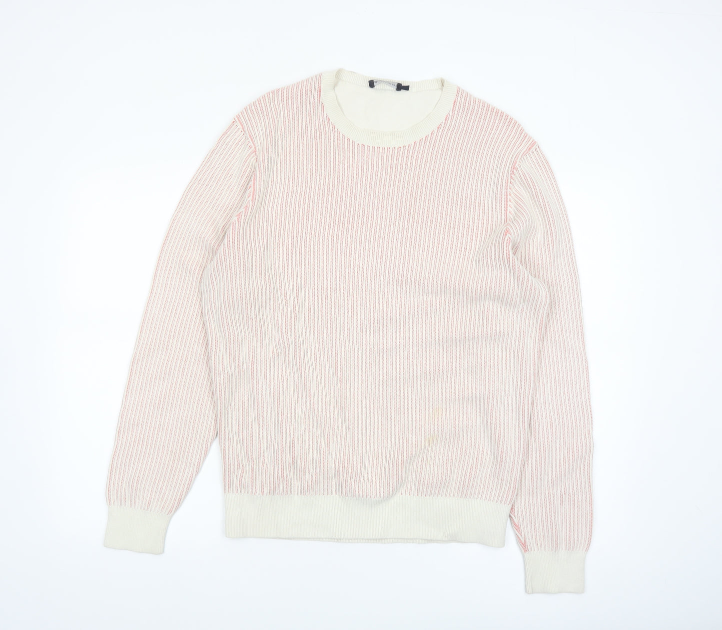Hackett London Men's Beige Striped Cotton Crew Neck Jumper Size L
