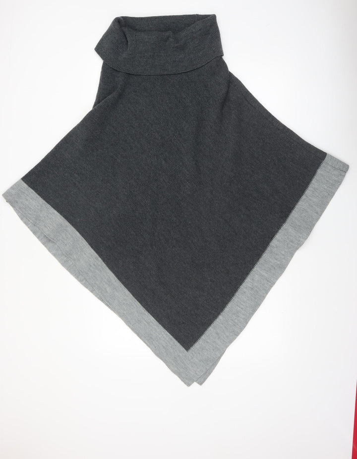 Principles Women Grey Roll Neck Knit Cape Jumper One Size