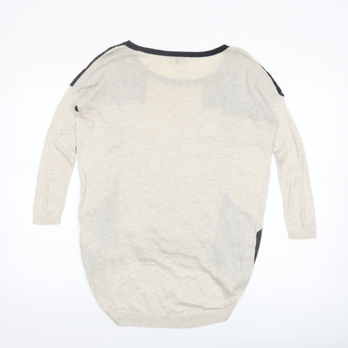 Warehouse Women's Beige Lace Panel Relaxed Fit Jumper Size 8