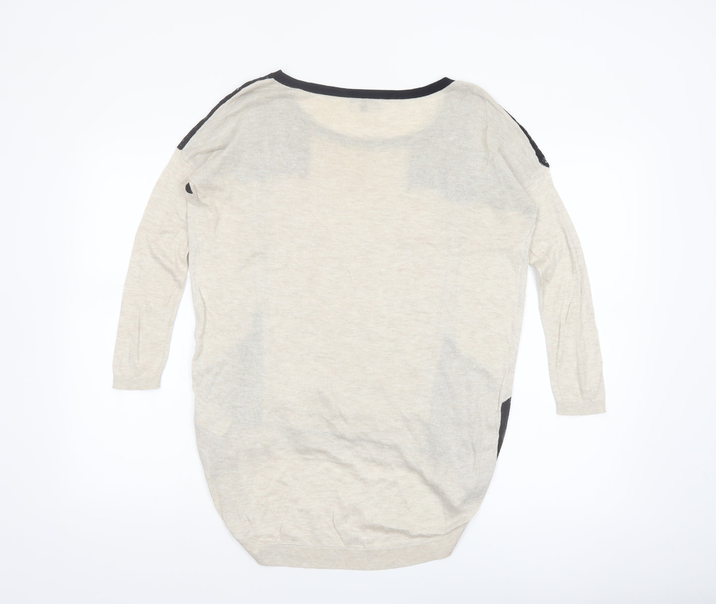 Warehouse Women's Beige Lace Panel Relaxed Fit Jumper Size 8