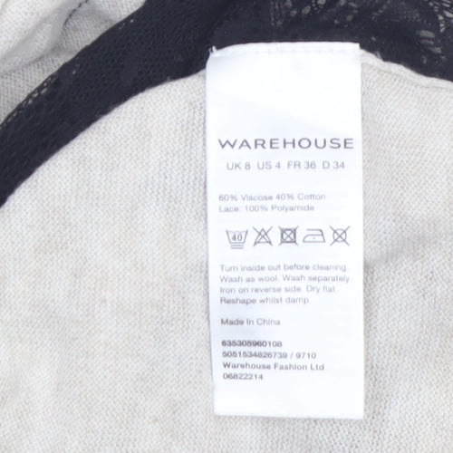 Warehouse Women's Beige Lace Panel Relaxed Fit Jumper Size 8