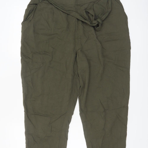New Look Women Green Size 14 Paperbag High Waist Tapered Trousers