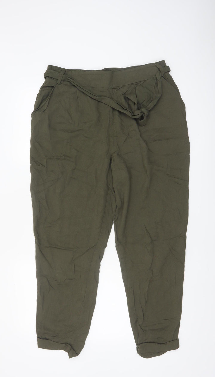 New Look Women Green Size 14 Paperbag High Waist Tapered Trousers