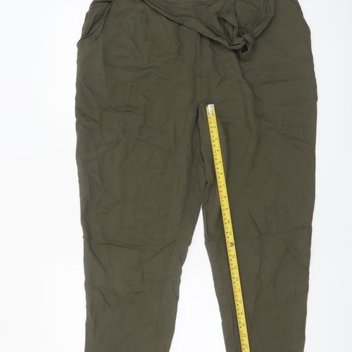New Look Women Green Size 14 Paperbag High Waist Tapered Trousers