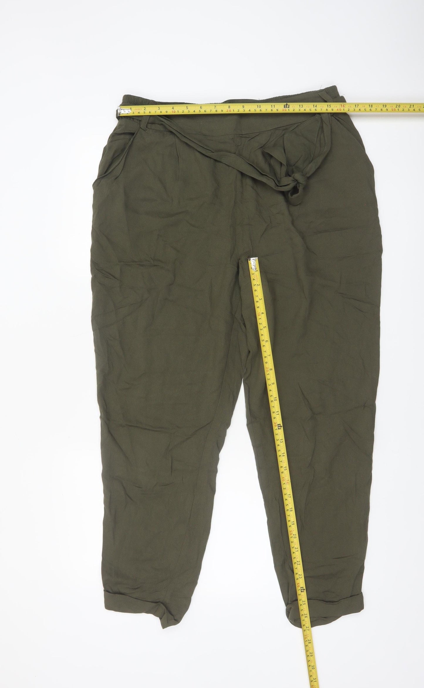 New Look Women Green Size 14 Paperbag High Waist Tapered Trousers