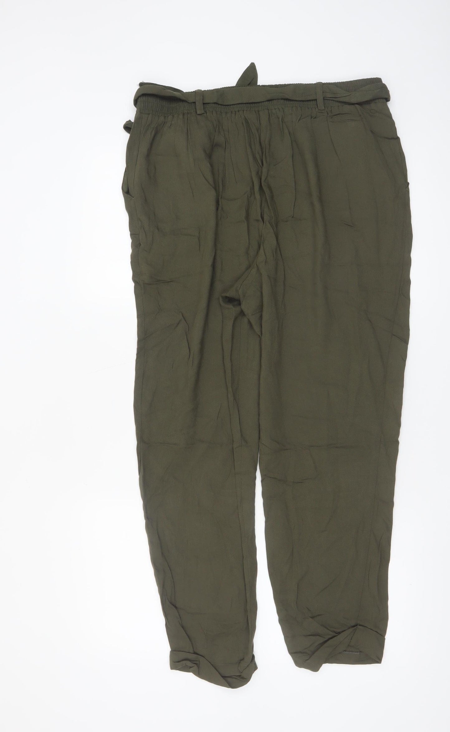 New Look Women Green Size 14 Paperbag High Waist Tapered Trousers