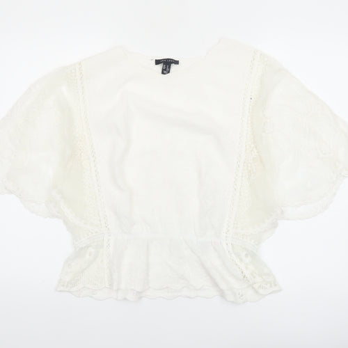 New Look Women Ivory Embroidered Lace Peplum Blouse UK M