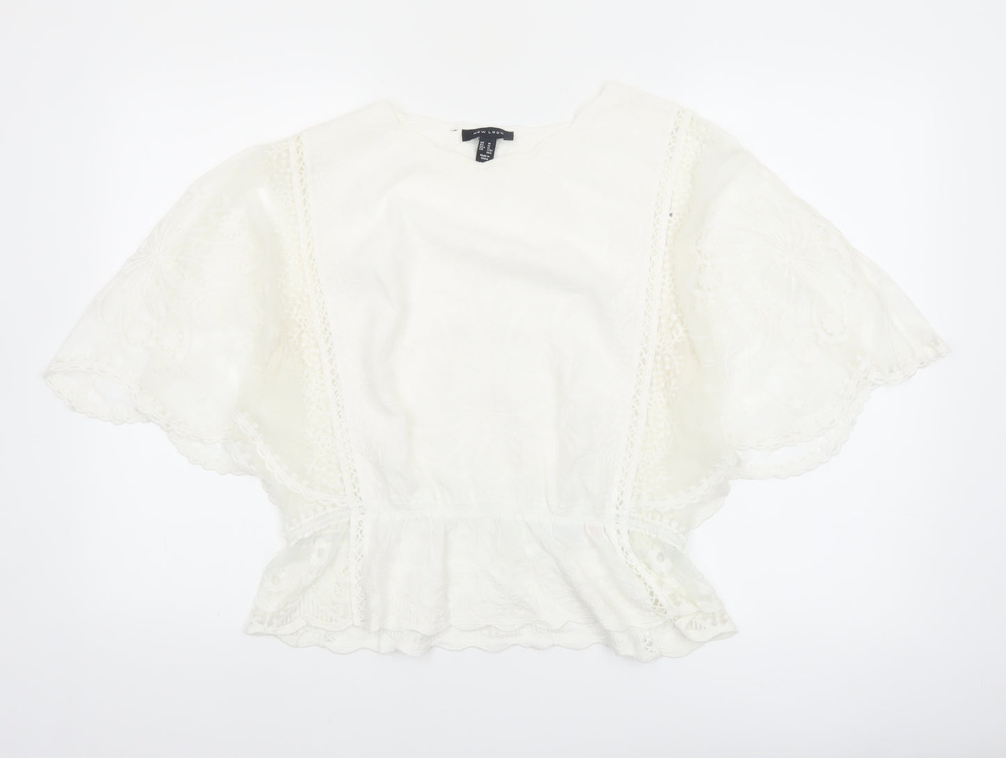 New Look Women Ivory Embroidered Lace Peplum Blouse UK M