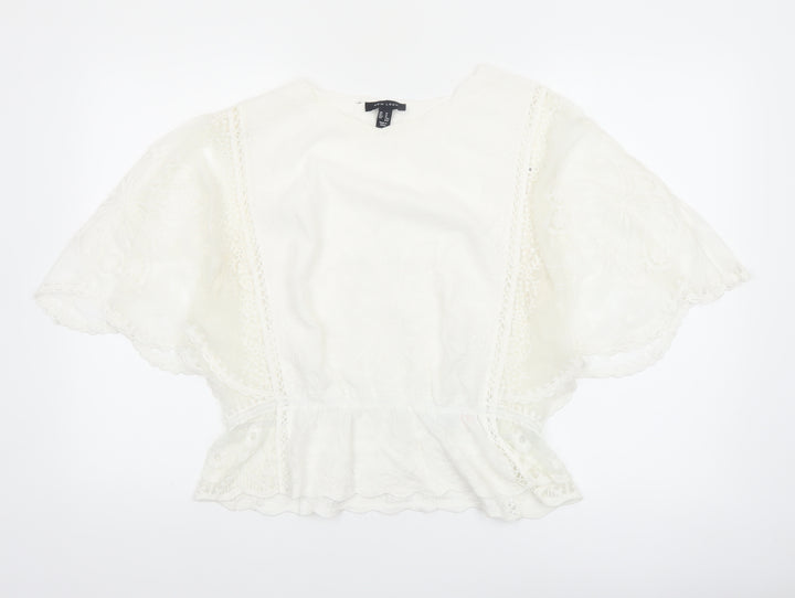 New Look Women Ivory Embroidered Lace Peplum Blouse UK M