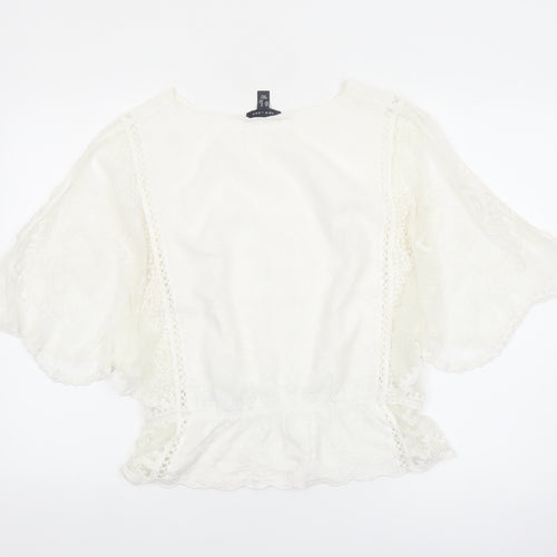 New Look Women Ivory Embroidered Lace Peplum Blouse UK M