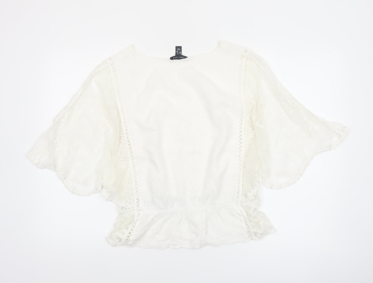 New Look Women Ivory Embroidered Lace Peplum Blouse UK M